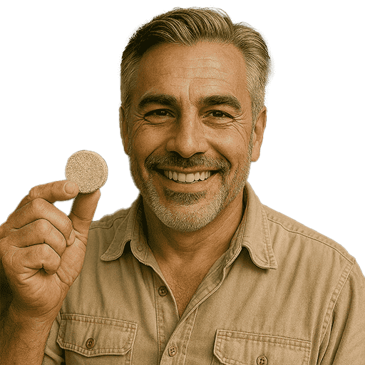 Happy guy holding septifix tablet